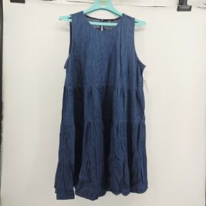 NWT Tommy Hilfiger Blue Sleeveless Chambray Tiered Tent Dress Womens Plus sz 20W